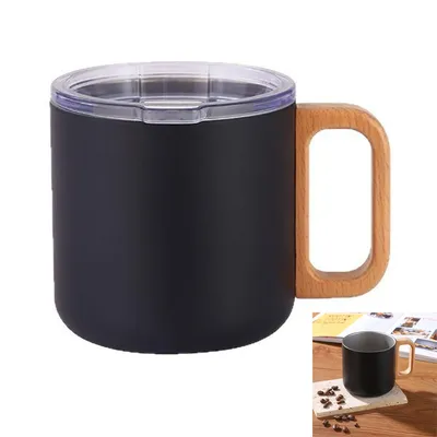Produktbild von Isolierter Kaffeebecher mit Henkel, Kaffeetassen, 400 ml Fassungsvermögen, Edelstahl-Reisebecher mit Deckel, doppelwandiger Vakuum-Metallbecher