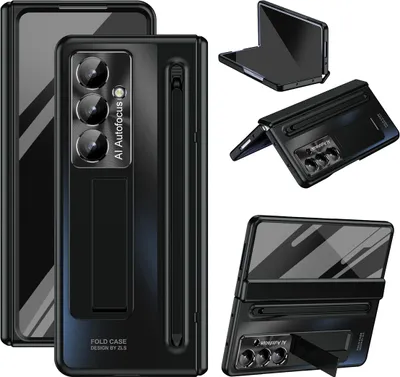 Immagine prodotto di Custodia per Samsung Galaxy Z Fold 7 galvanizzata con S Pen e portapenna, protezione dello schermo, protezione della cerniera e supporto nero