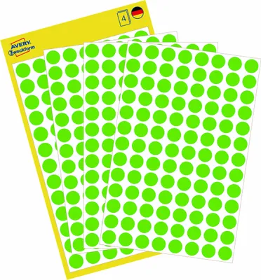 Produktbild von Avery Zweckform 3592, Markierungspunkte, ? 8 mm, 416 Markierungspunkte / 4 Bögen, Grün