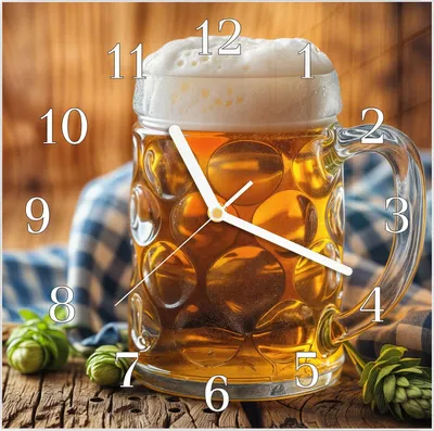 Produktbild von Wanduhr aus Glas mit Motiv Bierglas- 30 x 30 cm - inkl. Aufhängesystem