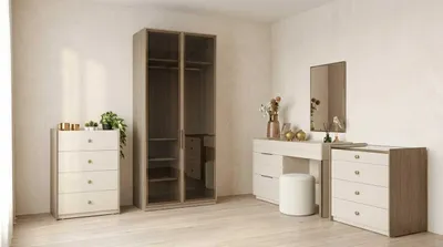 Obrázek produktu pro Ložnicová sada, béžová, moderní, skříň, komoda, zrcadlo