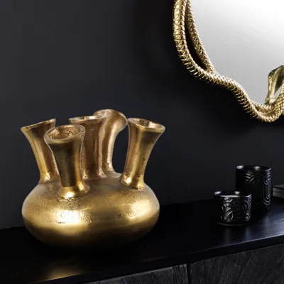 Produktbild von riess-ambiente Handgefertigte Vase KIYA 25cm gold mit fünf Öffnungen Blumenvase