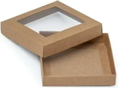 Produktbild von Dekorative Geschenkbox, flache Kraftkartonbox, 105 x 105 x 20 mm, mit Fenster