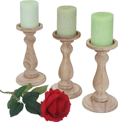 Immagine prodotto di set di 3 portacandele T361, portacandele effetto shabby vintage altezza 24 cm ~ marrone naturale
