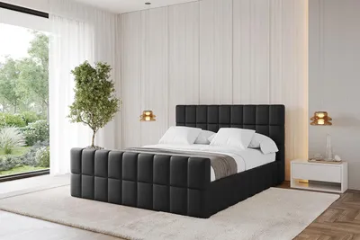 Produktbild von ALTDECOR Polsterbett mit Bettkasten - AMEA-Z 180x200 Schwarz Kunstleder - Bett mit Kopfteil, Boxbett ohne Matratze, Doppelbett mit Stauraum
