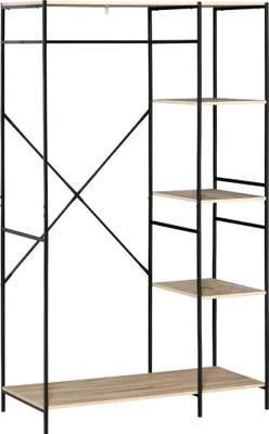Produktbild von HOMCOM Kleiderständer, Holzgarderobe mit 4 Ablageböden und Hängestange, Tragkraft 30 kg, für Schlafzimmer, Wohnzimmer, Eingang, 100 x 46 x 170,5 cm, Natur