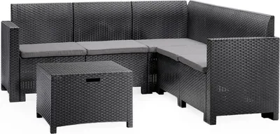 Immagine prodotto di Dmora set Salotto da Esterno Somnus Nero Antracite, 5 Posti Waterproof, Lavabile, 100% Resina Riciclabile  Italy