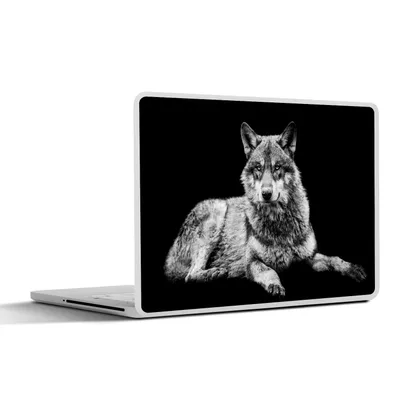 Produktbild von MuchoWow® Laptop Aufkleber Sticker Cover Wildlife - Wolf - Schwarz - Weiß 31x22.5 cm - Laptop-Deko