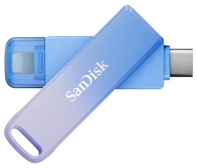 Produktbild von SanDisk Creator Phone Drive, 128 GB, USB Type-C / Lightning, 3.2 Gen 1 (3.1 Gen 1), 90 MB/s, Ohne Deckel, Blau, Lila