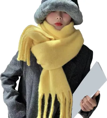 Produktbild von Damen-Winterschal, einfarbig, leicht, weich und warm, mit Quastenbesatz, Kaschmirimitat für kaltes Wetter