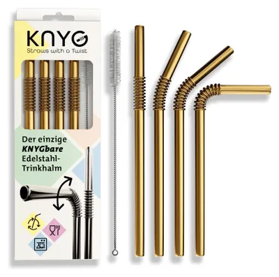 Image de Paille métallique en acier inoxydable, dorée, réutilisable, 21 cm, pour la cuisine
