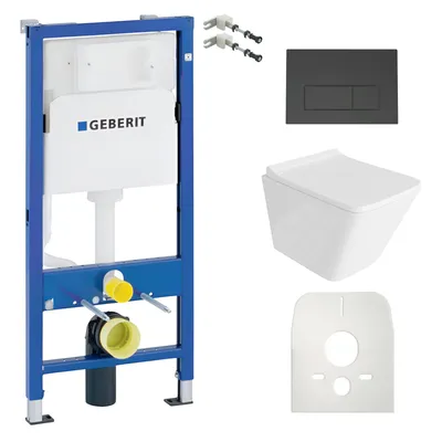 Produktbild von DOMINO  Geberit Duofix Basic Vorwandelement + Wand-WC Tiefspül Lago Becken Weiß Spülrandlos + Bedienplatte Delta 25 für Doppelspülung | Komplett - Set
