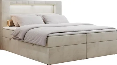 Produktbild von Boxspringbett 120x200 mit Led, Polsterbett mit LED Kopfteil - Multipocket-Matratze - Doppelbett - GOLD-5 - 120x200 - Beige - Velvet - H4