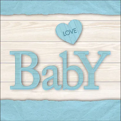 Produktbild von 20 Servietten Baby Love Boy - Baby auf Holz blau 33x33cm