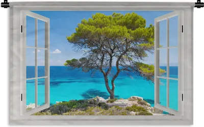 Produktbild von MuchoWow® Wandteppich Wandbehang Aussicht - Wasser - Baum 60x40 cm Tapisserie Dekoration Wandtuch - Wanddekorationen