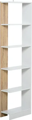 Produktbild von HOMCOM Aufbewahrungsregal mit 5 Ablagen, Mehrzweck-Bücherregal für Arbeitszimmer, Büro mit erhöhtem Sockel, elegantes Design, 45 x 21 x 170 cm, Weiß und Eiche