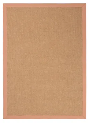 Produktbild von Sisalteppich Naturfarbe 80x150 cm handgewebt mit Bordüre aus Baumwolle in Pfirsich | Moderner Rutschfester Flachgewebeteppich Uni aus Naturfasern für Wohnzimmer, Schlafzimmer