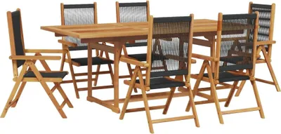 Immagine prodotto di set da pranzo da giardino vidaXL 7 pezzi in polipropilene e legno massiccio nero