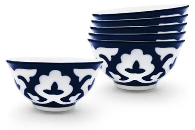Produktbild von Traditionelles usbekisches Tee-Schalen-Set Pahta Gul, 6 Stück, Ø 8,5 cm, 120 ml, Usbekisches Porzellan