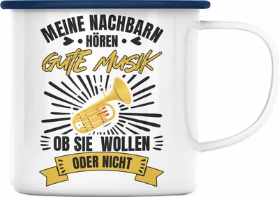 Produktbild von Trendation - Tuba Geschenk Trompete Emaille Tasse Geschenkidee Trompetenspieler Orchesta Geschenke (Blau)