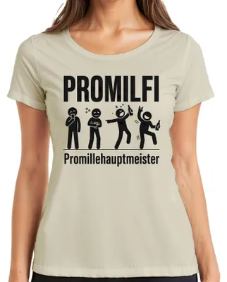 Produktbild von PROMILFI Promillehauptmeister Lustig Saufen Bier Party JGA Alkohol Damen T-Shirt, Natur, S