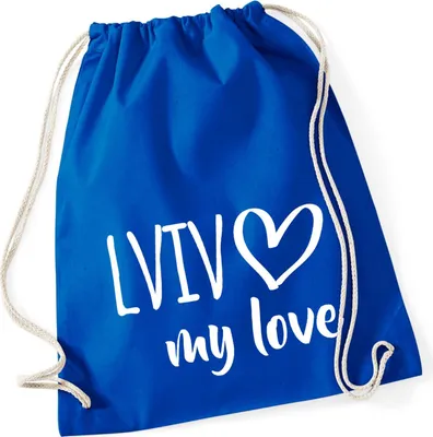 Produktbild von Huuraa Turnbeutel Lviv my love 12 Liter Bright Royal Baumwolle Rucksack Geschenkidee