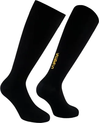 knielange Socken mit gelbem La Sportiva Schriftzug an der Seite