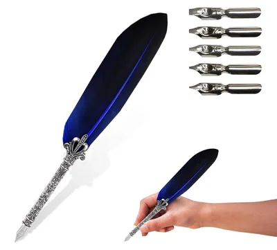 Produktbild von Kalligraphie Schreibfeder Set mit 5 Ersatzspitzen Blau