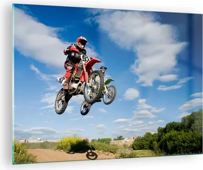 Produktbild von Bilder auf glas - Motorrad Reiter Himmel - 70x50cm - Glasbilder - Wandbilder - Kunstdruck - zum Aufhängen bereit - Wanddekoration aus Glas - Glas Bilder - Wandbild auf Glas - Einteilig - GAA70x50-0126
