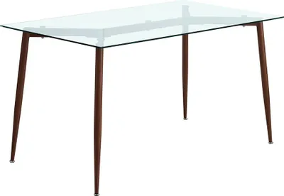 Produktbild von Rechteckiger Tisch 140×80 cm mit transparentem Sicherheitsglas und Metallbeinen in Holzoptik – modernes, helles und elegantes Design für Küche, Esszimmer und Wohnzimmer – PETER – Dunkelholz