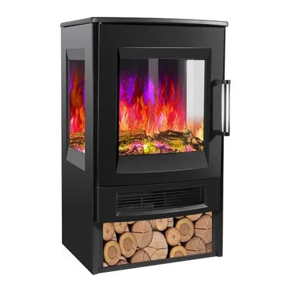 Immagine prodotto di caminetto elettrico 900W/1800W caminetto elettrico a piantana con riscaldamento LED effetto fiamma nero