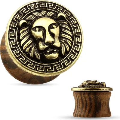 Produktbild von Holz Plug Löwe Ohr Piercing Sattel Saddle Fit Double Flared Organic Wood Lion antik  8 mm