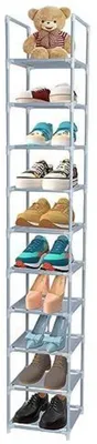 Produktbild von Schuhregal 10 Ebenen Grau 28x28x175cm Metall Kunststoff
