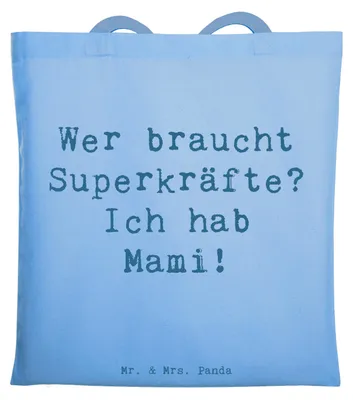 Produktbild von Mr. & Mrs. Panda Shopping Tasche Spruch Mami Magie - Sky Blue - Geschenk, Tote Bag, Einkaufstasche, Handgefertigt, Familie, Familienmitglieder, Jutebeutel, Alltag, Liebe