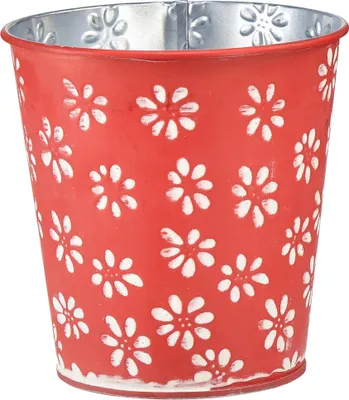 Produktbild von Blumendeko Metalltopf mit Vintage-Design und geprägtem Blumenmuster