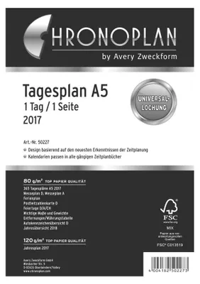 Obrázek produktu pro Avery Zweckform Chronoplan – denní plánovač – 2017 – 1 stránka na den – formát A5 (148 x 210 mm)