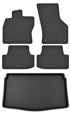 Image de Tapis en caoutchouc + bac de coffre pour Volkswagen Golf VIII 2019- (hayon, plancher bas) – 5 pièces, noirs, sur mesure