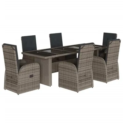 Obrázek produktu pro vidaXL 7dílný zahradní jídelní set s polštáři Grey Poly Rattan