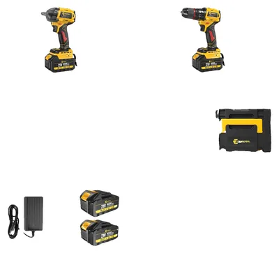 Image de Kit de visseuse à chocs et de perceuse électrique, 21V, moteur sans balais, 2 batteries