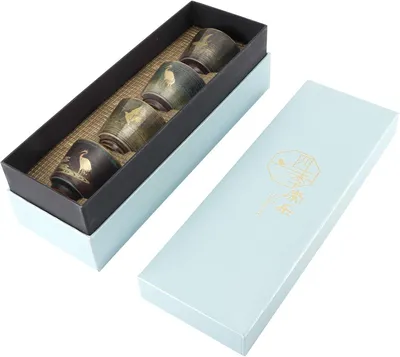 Produktbild von Japanische Design-Teetassen aus Keramik, Set mit 4 Teekannen im Zen-Stil (Dunkelgrün)