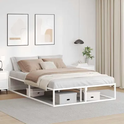 Image de Lit simple exclusif - Structure de lit sans matelas, blanc, 140x200 cm, en métal