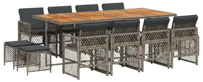 Produktbild von vidaXL 13-tlg. Garten-Essgruppe mit Kissen Grau Poly Rattan