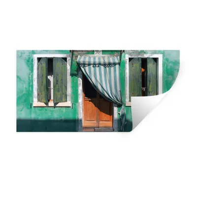 Produktbild von MuchoWow® Wandtattoo Wandsticker Wandaufkleber Architektur - Grün - Tür - Haus - Fensterläden 40x20 cm Selbstklebend und Repositionierbar - Aufkleber