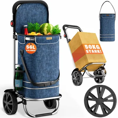 Produktbild von MONZANA® 3in1 Einkaufstrolley 56L bis 50 kg klappbar abnehmbare Tasche Handwagen Einkaufswagen Einkaufshilfe Roller Blau