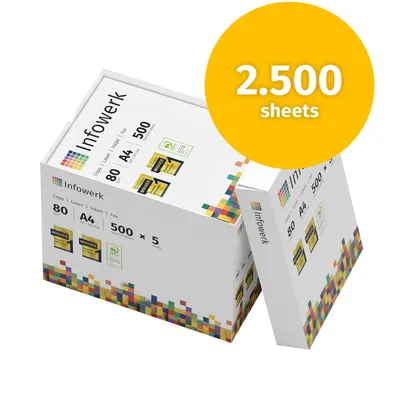 Produktbild von Papier do tlačiarne Infowerk kopírovací papier 2500 listov 5 x 500 A4 80g prémiový žiarivo biely víťaz testu PEFC