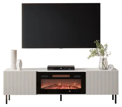 Produktbild von MIRJAN24 TV-Lowboard Aruba 2D 181 mit Kamin, TV-Schrank mit zwei Drehtüren, Realistische LED-Flamme, Gehärtetes Glas (Farbe: Cashmere)