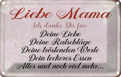 Produktbild von vianmo Blechschild 20x30 cm liebe Mama ich danke dir Männer Frauen Spruch Zitat