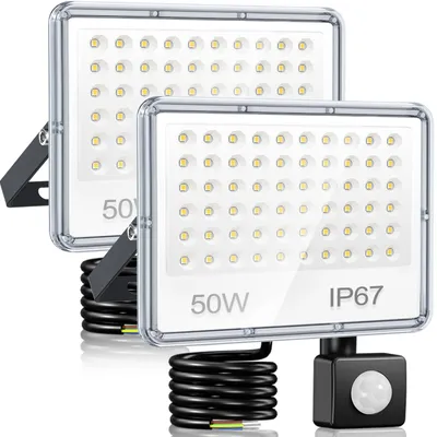 LED-Strahler 50W mit Bewegungsmelder, 2er-Set, 5000LM, IP67