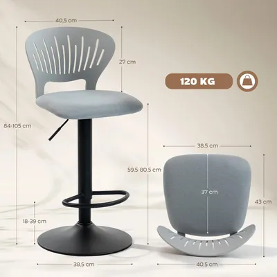 Image de Lot de 2 tabourets de bar - Réglables en hauteur de 84 à 105 cm - Pivotants à 360° - Dossier ouvert - Repose-pieds - Blanc