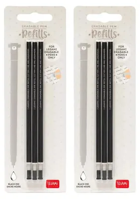 Produktbild von Legami - Gelschreibermine radierbar, Set 6 Stück, Höhe 13 cm, Thermosensible Tinte, Schwarz, Spitze 0,7 mm (2er Set Schwarz)
